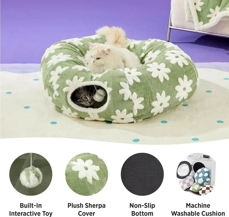 Tunnel Cat Bed - 2-in-1 Zip-Together Play & Nap Solution, Versatile Multi-Pet Furniture