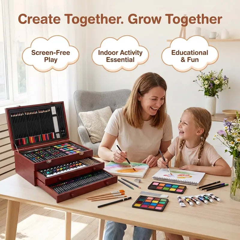 175-Piece Deluxe Art Set – Includes acrylic paints, crayons, colored pencils, and a variety of drawing tools.