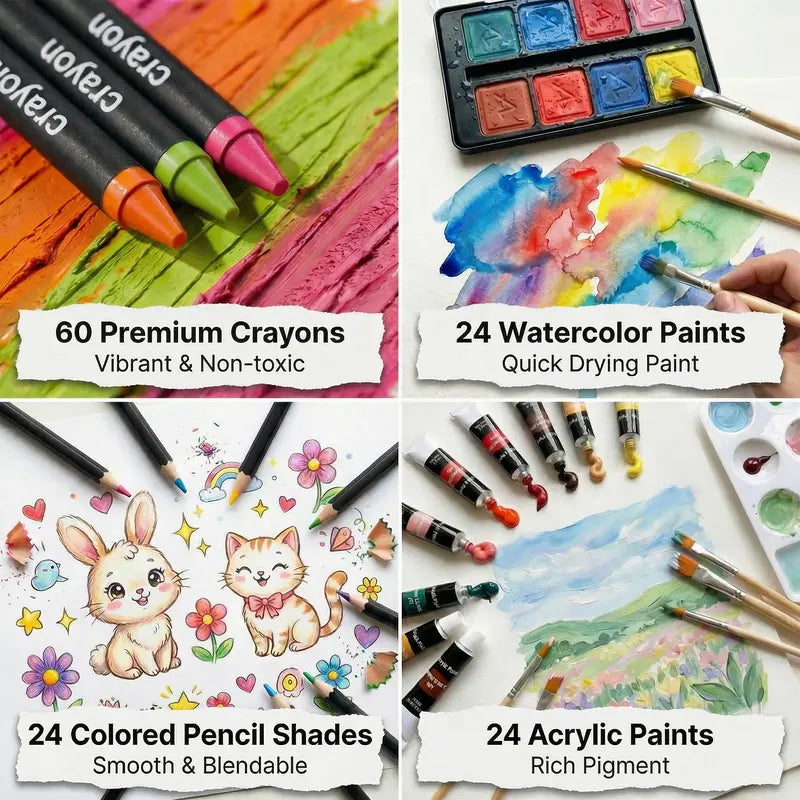 175-Piece Deluxe Art Set – Includes acrylic paints, crayons, colored pencils, and a variety of drawing tools.