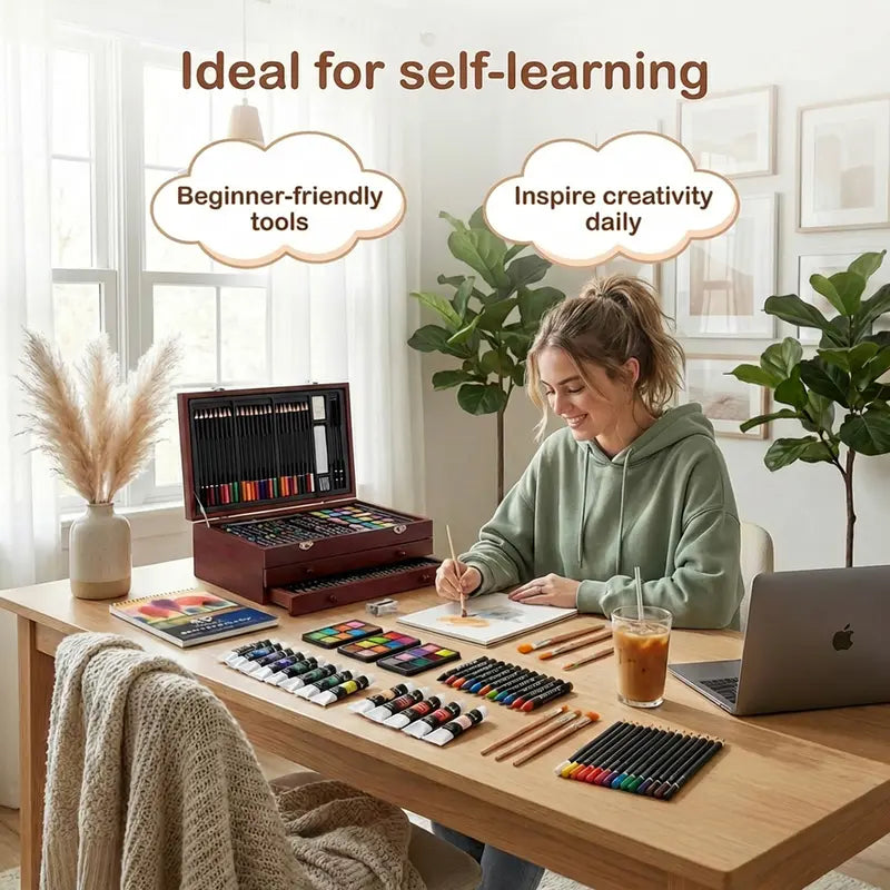 175-Piece Deluxe Art Set – Includes acrylic paints, crayons, colored pencils, and a variety of drawing tools.